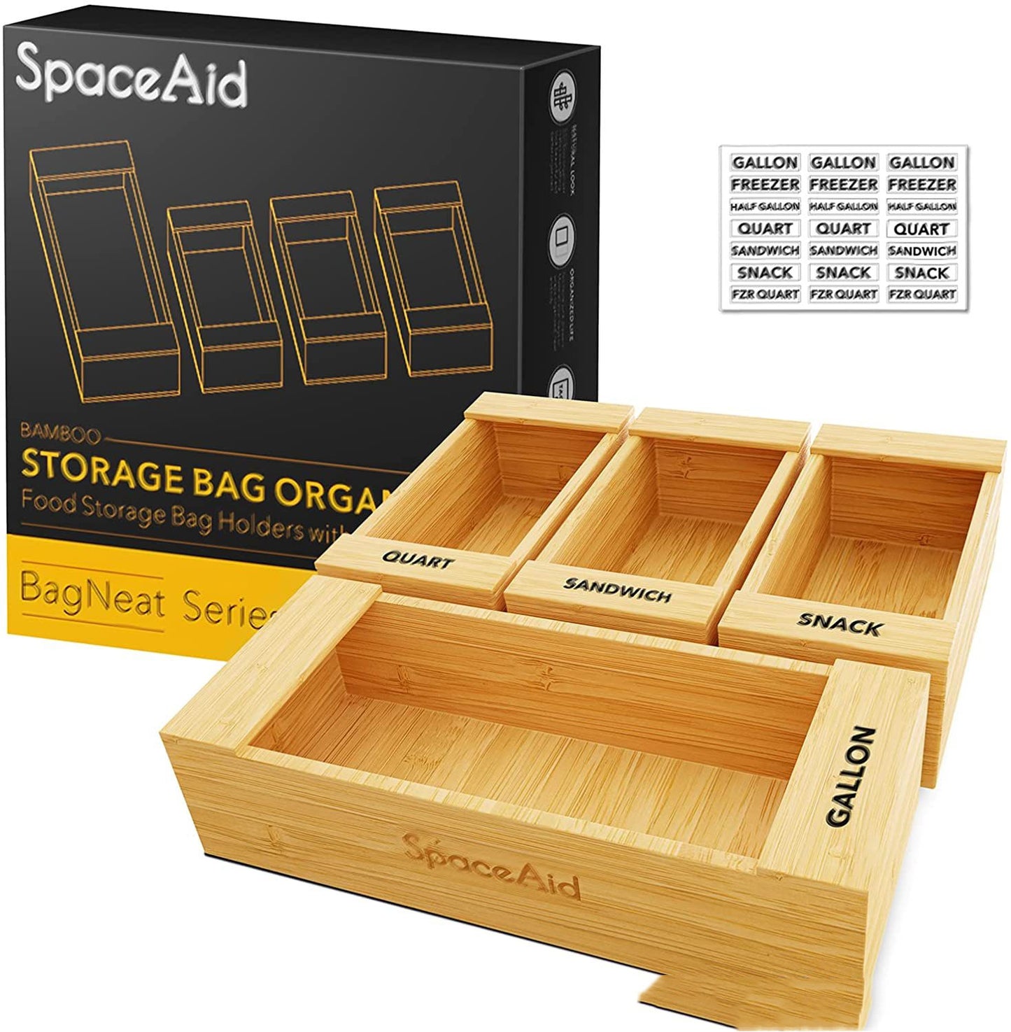 Bamboo Kitchen Storage Box for Sandwich Bags & Wrappers