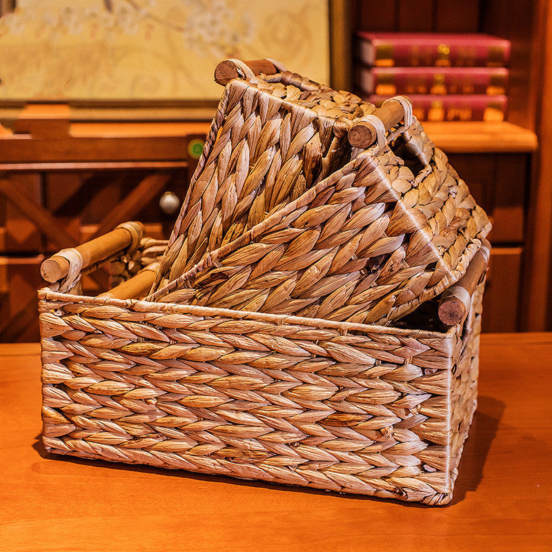 Woven Straw Storage Basket Organizer - 26x18x13 cm