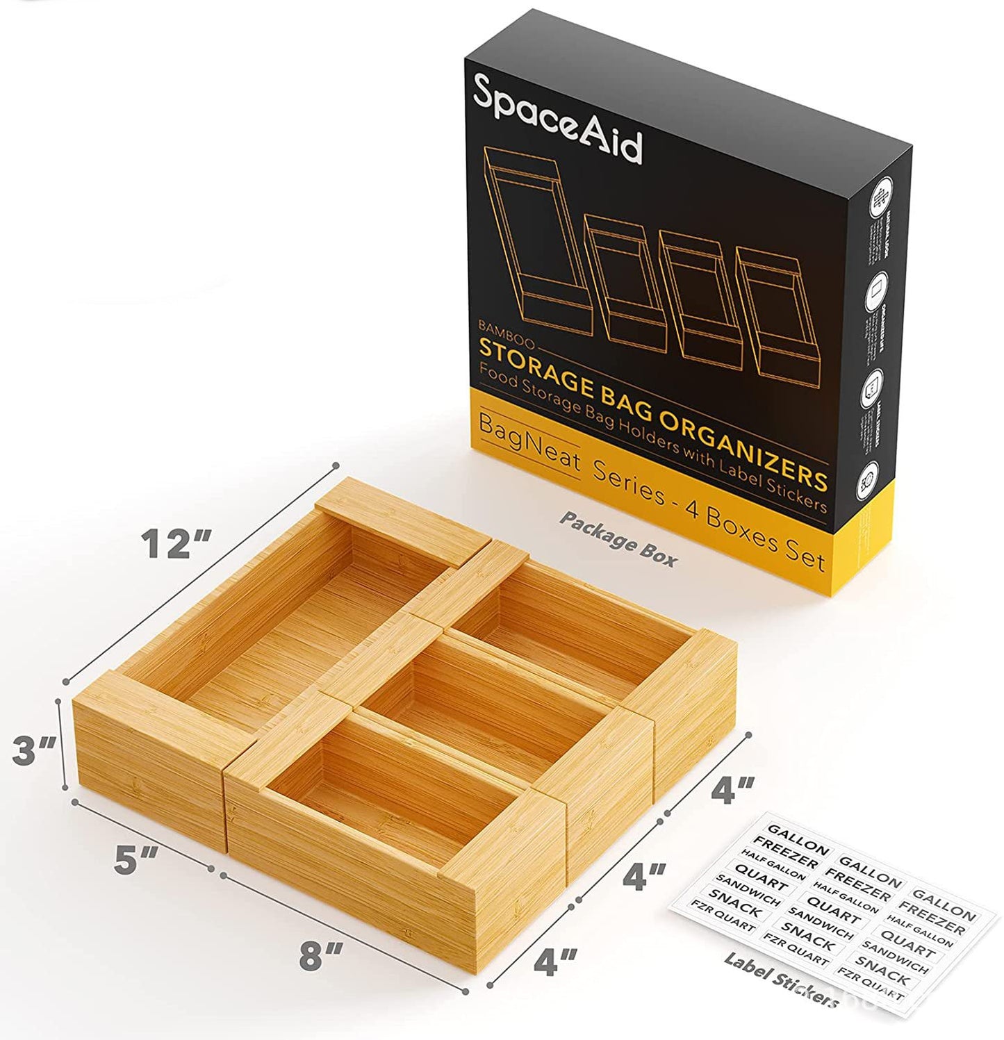 Bamboo Kitchen Storage Box for Sandwich Bags & Wrappers