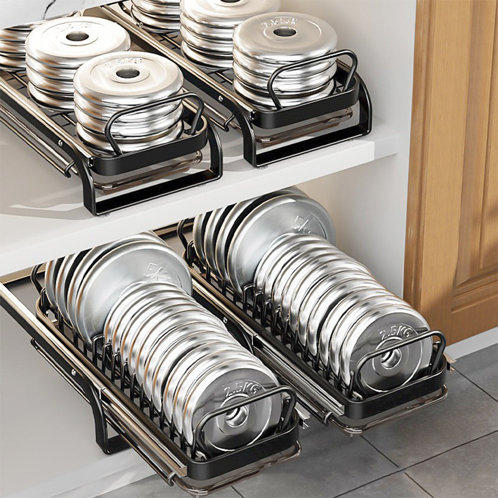 Pull-Out Carbon Steel Dish Rack & Drawer Organizer