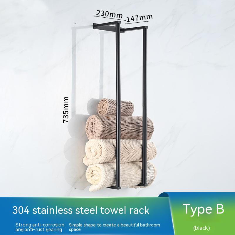 Wall Mounted Stainless Steel Towel Rack - No-Drill Design