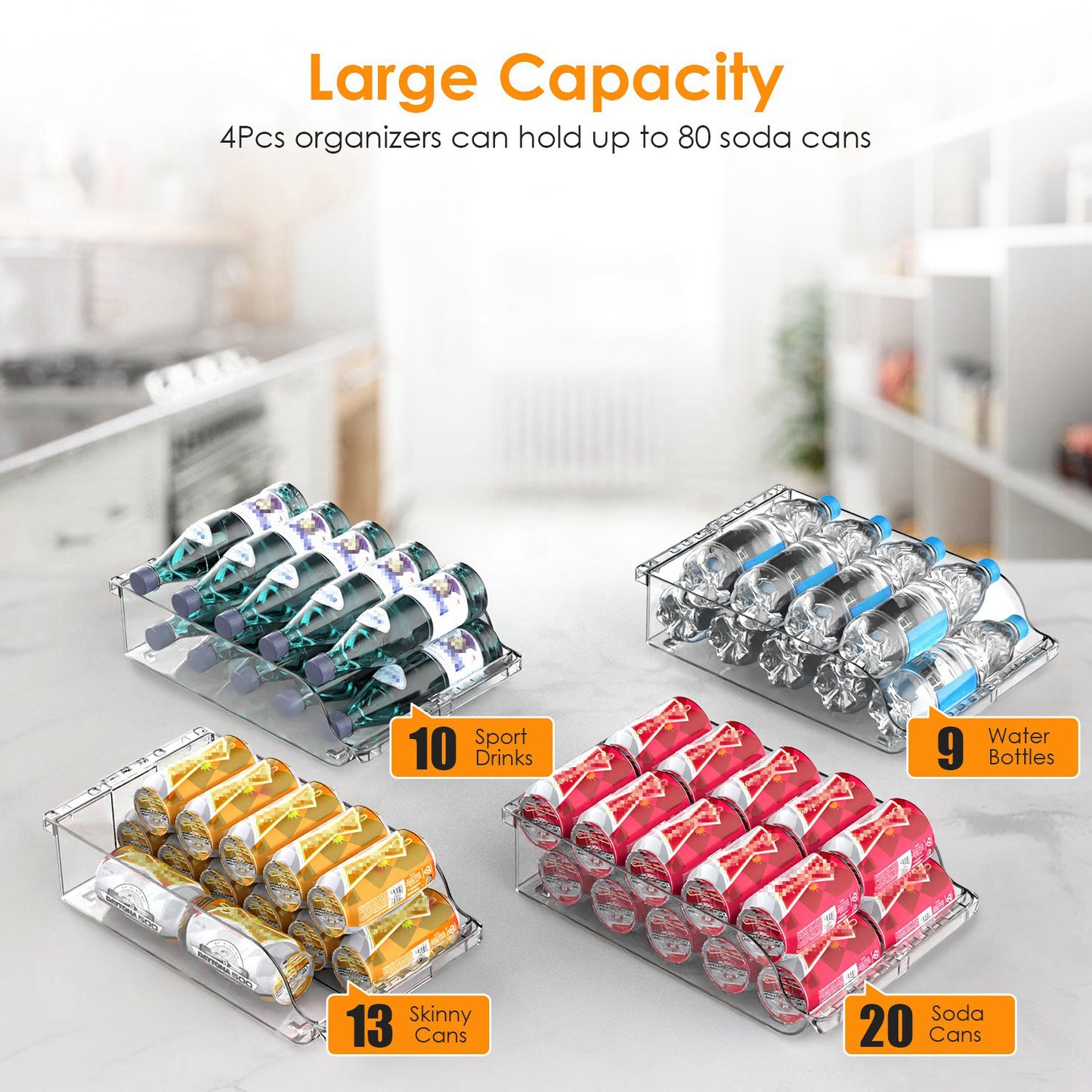 4Pcs Adjustable Width Clear Soda Can Organizers for Fridge