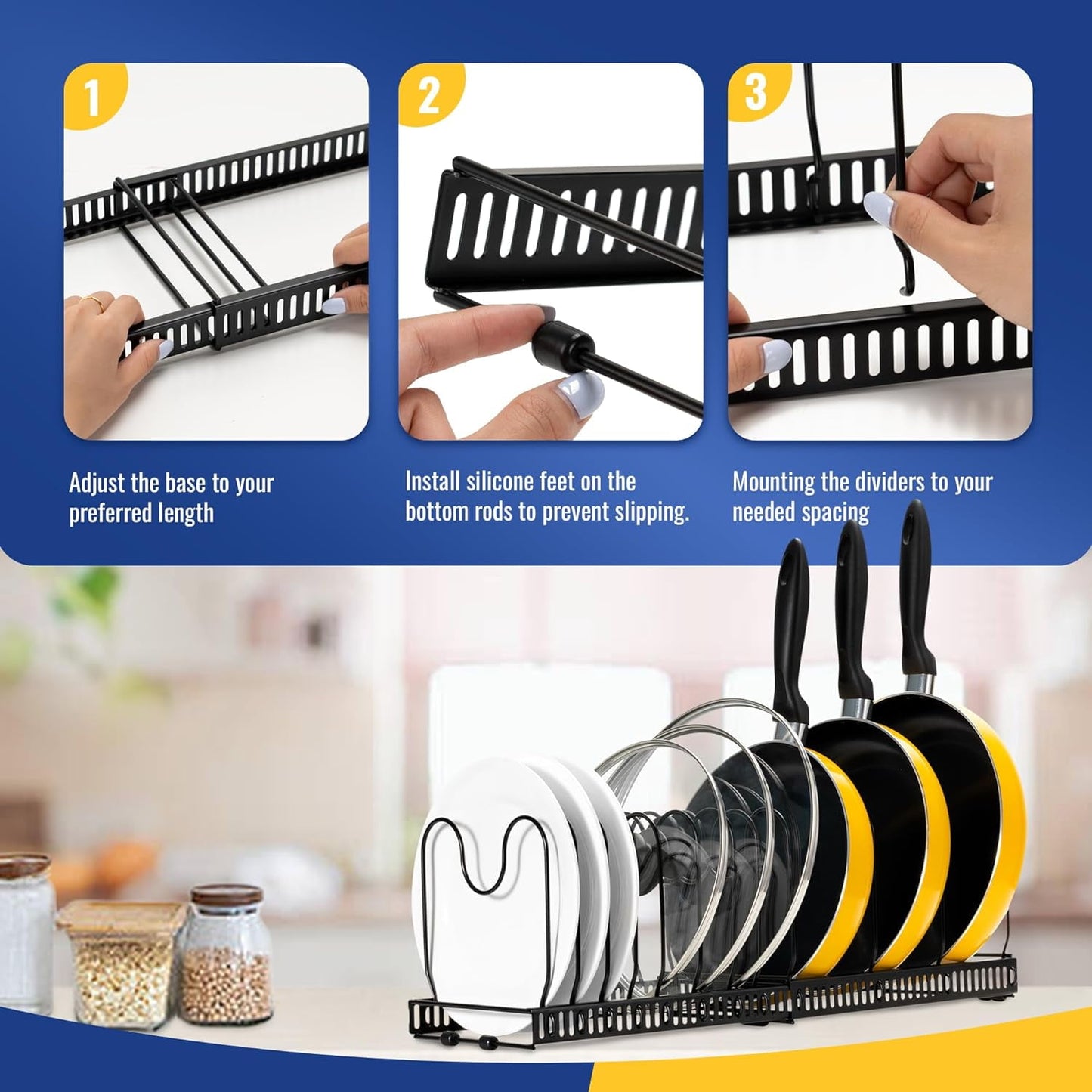 2-Pack Expandable Pot Lid and Pan Organizer Rack
