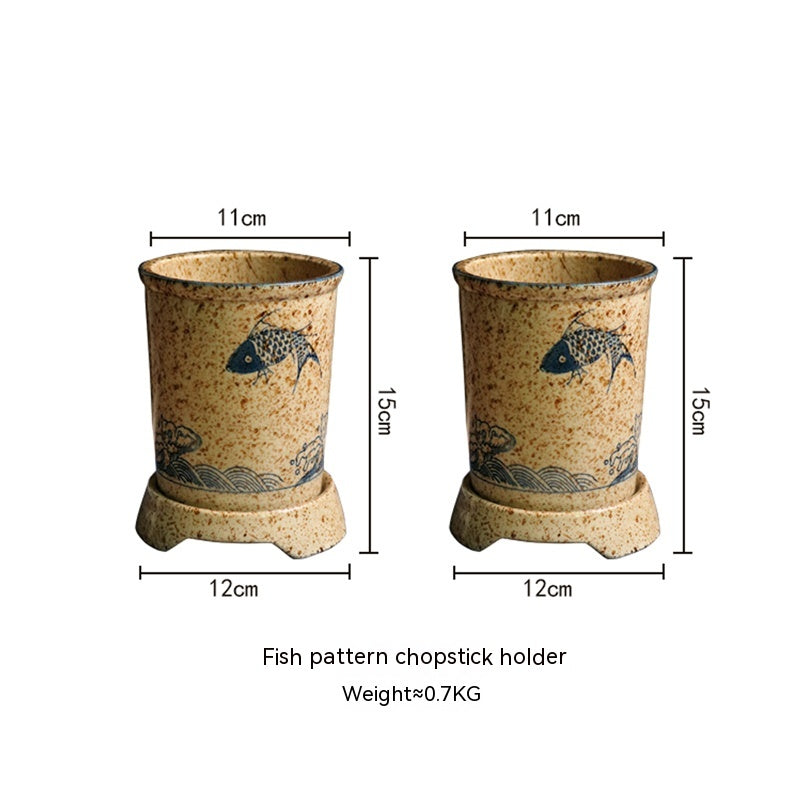 Japanese Ceramic Hand-Drawn Chopstick Holder and Drainer
