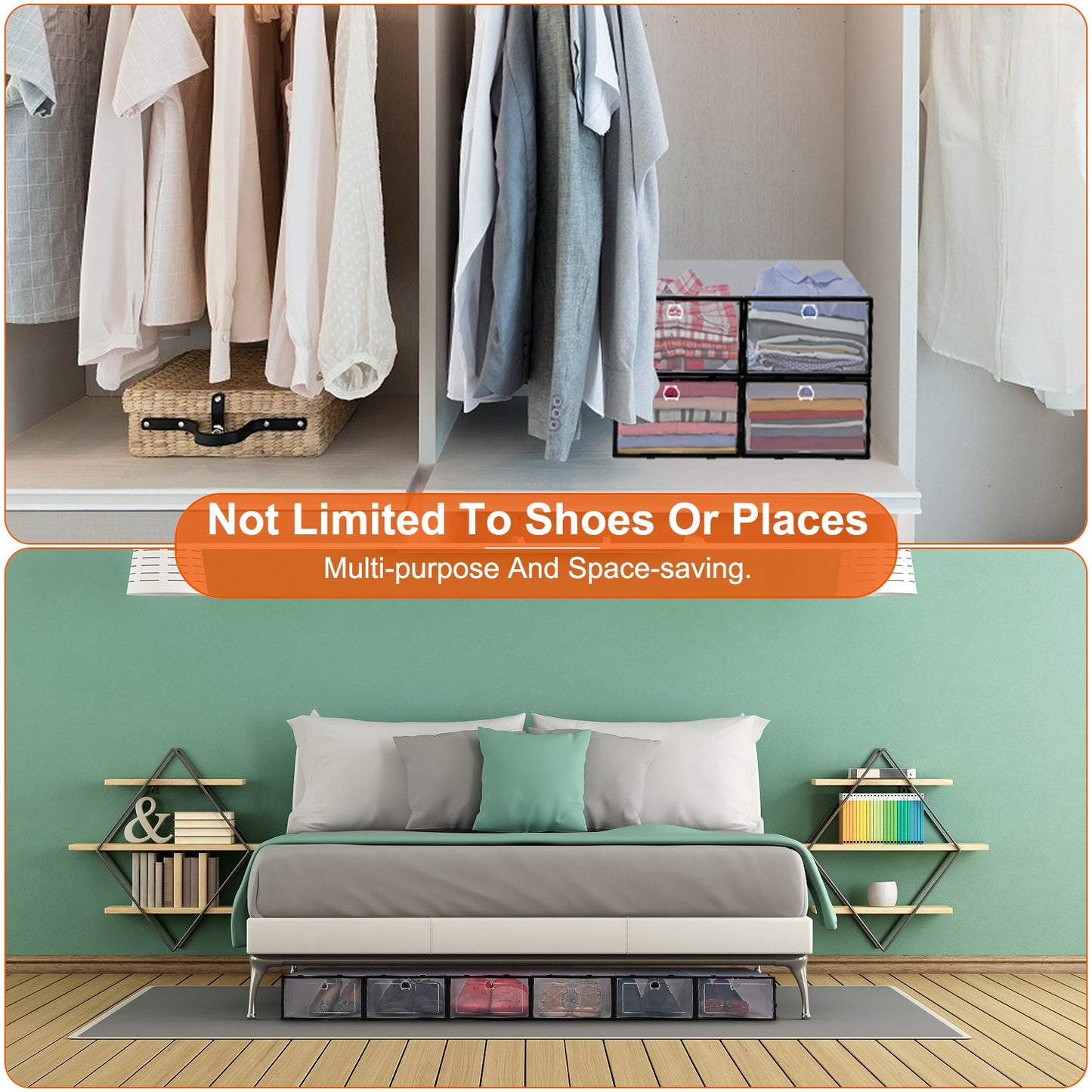 6-Pack Stackable & Collapsible PP Plastic Shoe Storage Bins